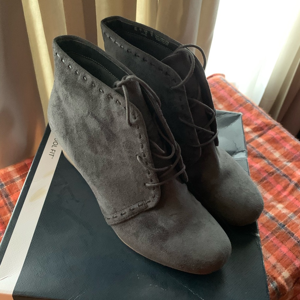 Dr Scholls Grey Suede lace up wedge booties
